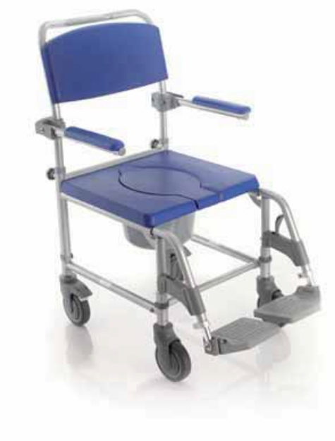 Picture of RS946 - Sedia comoda per doccia e wc 4 ruote piroettanti con forcelle in plastica