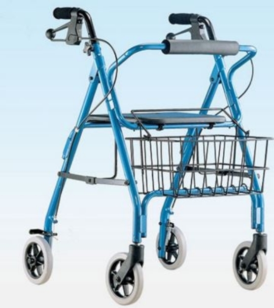 Picture of Deambulatore in duralluminio tipo rollator 4 ruote con freno a leva sedile e cestino  - Mediland cod. 854900