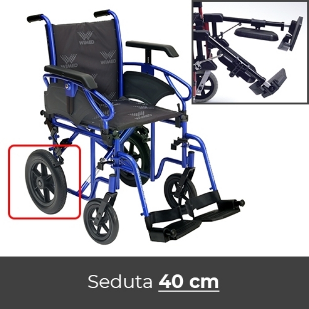 Noleggio sedia a rotelle 40 cm transito con alzagambe